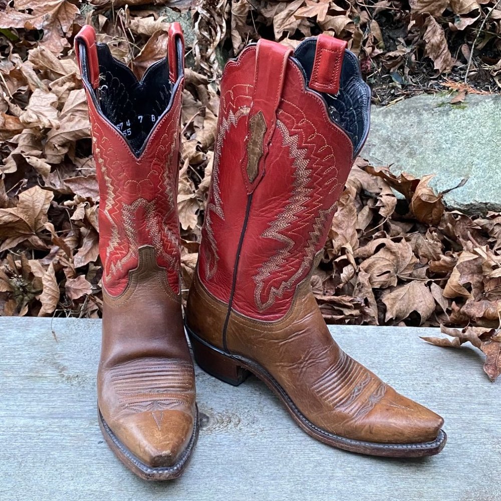 Lucchese 1883 Red/Brown Snip Toe 7B